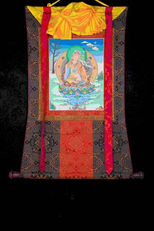 Original  Hand Painted Padmasambhava Guru Rinpoche Thangka Painting With Brocade